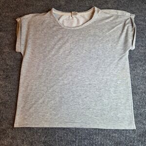 Lucky Brand Womens Heather Grey Rolled Cap Sleeve Crew Neck Knit Top Size M